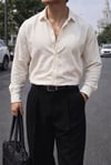 Rio Krem Renkli Soft Keten Görünümlü Yarım Oversize Rahat Kalıp Gömlek