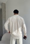 Rio Krem Renkli Soft Keten Görünümlü Yarım Oversize Rahat Kalıp Gömlek