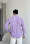 Rio Lila Renkli Soft Keten Görünümlü Yarım Oversize Rahat Kalıp Gömlek