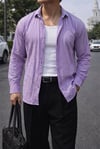 Rio Lila Renkli Soft Keten Görünümlü Yarım Oversize Rahat Kalıp Gömlek