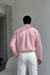 Rio Pembe Renkli Soft Keten Görünümlü Yarım Oversize Rahat Kalıp Gömlek