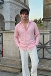 Rio Pembe Renkli Soft Keten Görünümlü Yarım Oversize Rahat Kalıp Gömlek
