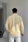 Rio Sarı Renkli Soft Keten Görünümlü Yarım Oversize Rahat Kalıp Gömlek
