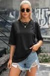 Siyah Basic Düz Baskısız Oversize Salas Boyfriend Kadın T-Shirt