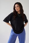 Siyah Basic Düz Baskısız Oversize Salas Boyfriend Kadın T-Shirt