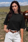 Siyah Basic Düz Baskısız Oversize Salas Boyfriend Kadın T-Shirt