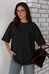 Siyah Basic Düz Baskısız Oversize Salas Boyfriend Kadın T-Shirt