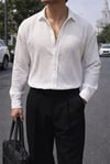 Tokyo Beyaz Renkli Dokulu Kumaş Overize Rahat Kalıp Gömlek