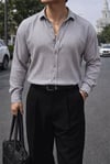 Tokyo Gri Renkli Dokulu Kumaş Overize Rahat Kalıp Gömlek