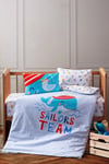 Bebek Nevresim Takımı Sailor Mavi - %100 Pamuk, Ranforce Kumaş, 100x150 cm, 2 Adet Yastık Kılıfı