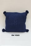 Örgü Desenli Ponponlu Kırlent Kılıfı Lacivert Renk 43x43cm