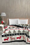 Wintertale Yılbaşı Desenli Kırmızı Kaşındırmayan Pamuklu Çift Kişilik Battaniye - 200x220 cm
