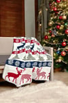 Wintertale Yılbaşı Desenli Kırmızı Kaşındırmayan Pamuklu TV Battaniyesi - 130x170 cm
