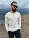 Ekru Bisiklet Yaka Uzun Kollu Unisex Tişört 