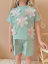 Çiçek desen kız şortlu takım 