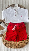 Kırmızı şort  gömlek takım 