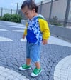 Mavi yeşil zara yağmurluk 