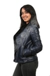 Bayan Gerçek Deri Kışlık Spor Biker Mont Lacivert Astragan İçlik Siyah BK-911-18096 FA2