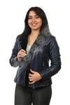 Bayan Gerçek Deri Kışlık Spor Biker Mont Lacivert Astragan İçlik Siyah BK-911-18096 FA2