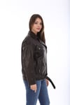 Bayan Gerçek Deri Klasik Biker Mont Siyah BK-1565 - 19928 FA3