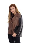 Bayan Gerçek Deri Klasik Ceket Oversize Kahve-Siyah BK-1288-19633 FA2