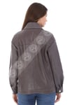 Bayan Gerçek Deri Klasik Oversize Ceket Gri BK-1581 - 19994 FA3