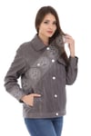 Bayan Gerçek Deri Klasik Oversize Ceket Gri BK-1581 - 19994 FA3