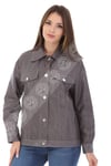 Bayan Gerçek Deri Klasik Oversize Ceket Gri BK-1581 - 19994 FA3