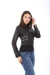 Bayan Gerçek Deri Spor Biker Ceket Siyah BK-1585 - 19971 FA3