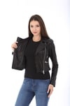Bayan Gerçek Deri Spor Biker Ceket Siyah BK-1585 - 19971 FA3