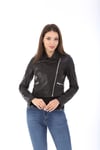 Bayan Gerçek Deri Spor Biker Ceket Siyah BK-1585 - 19971 FA3