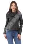 Bayan Gerçek Deri Spor Biker Ceket Siyah TBK-1000 - 18587 FA3