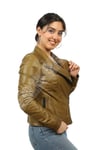 Bayan Gerçek Deri Spor Biker Mont  Haki bk-1325-19371 FA2