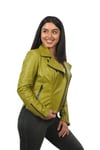 Bayan Gerçek Deri Spor Biker Mont Fıstık Yeşili BK-1149-19430 FA2
