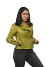 Bayan Gerçek Deri Spor Biker Mont Fıstık Yeşili BK-1149-19430 FA2