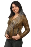 Bayan Gerçek Deri Spor Biker Mont Haki bk-1286-19290 FA2