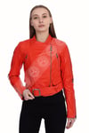 Bayan Gerçek Deri Spor Biker mont Kırmızı BK-1488-19769 FA2
