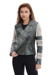 Bayan Gerçek Deri Spor Biker Mont Nakışlı Yeşil-bej MBK-1251-19637 FA2