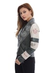 Bayan Gerçek Deri Spor Biker Mont Nakışlı Yeşil-bej MBK-1251-19637 FA2