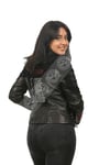 Bayan Gerçek Deri Spor Biker Mont Süet Nakışlı Siyah  MBK-1251-19236 FA2