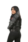 Bayan Gerçek Deri Spor Biker Mont Süet Nakışlı Siyah  MBK-1251-19236 FA2