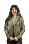 Bayan Gerçek Deri Spor Biker Mont Yeşil BK-1146-18931 FA2