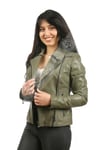 Bayan Gerçek Deri Spor Biker Mont Yeşil BK-1146-18931 FA2