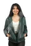 Bayan Gerçek Deri Spor Ceket Kapşonlu Oversize Yeşil BK-997-18896 FA2