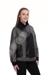 Bayan Gerçek Deri Spor Ceket Oversize Su geçirmez Kumaş Trok Siyah-Yeşil BK-1457A-19707 FA2