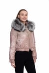 Bayan Gerçek Deri Spor Mont  Kapşonlu Beli Lastiklisu Geçirmez  Kumaş Tilki Pembe EBK-1472-19732 FA2