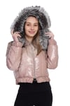 Bayan Gerçek Deri Spor Mont  Kapşonlu Beli Lastiklisu Geçirmez  Kumaş Tilki Pembe EBK-1472-19732 FA2