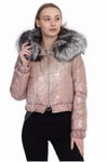 Bayan Gerçek Deri Spor Mont  Kapşonlu Beli Lastiklisu Geçirmez  Kumaş Tilki Pembe EBK-1472-19732 FA2