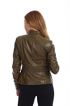 Bayan Gerçek Deri Spor Mont Boy Ayralı Safari Cepli Haki BK-796-19695 FA2
