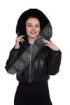Bayan Gerçek Deri Spor Mont Kapşonlu Beli Lastikli Tilki Siyah EBK-1472-19755 FA2
